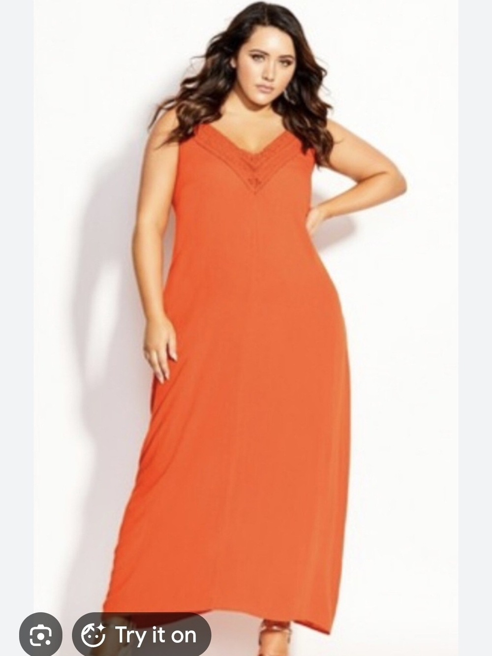City Chic Orange Maxi Dress with V-Neck - Size 14